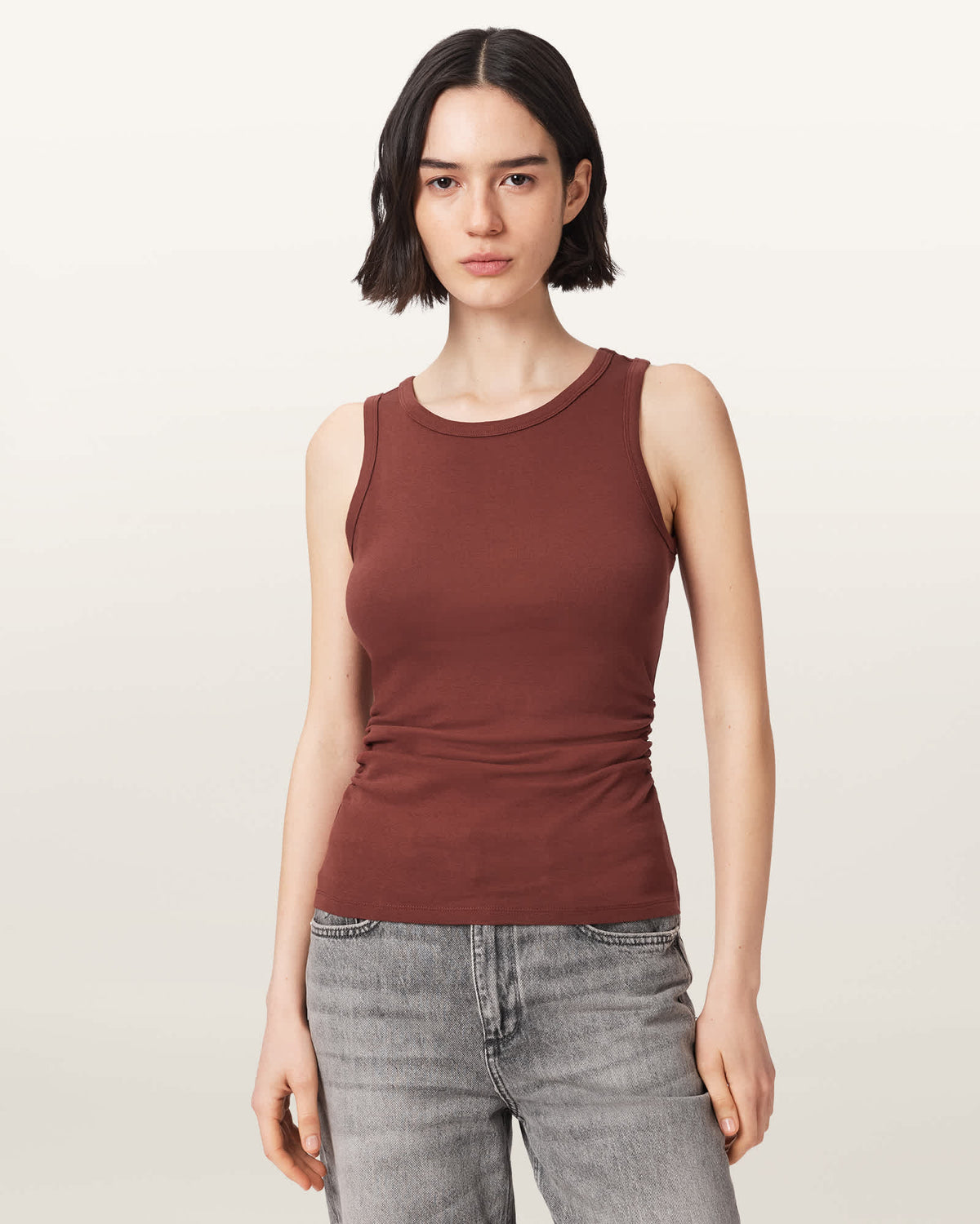 Katarina Boat Neck Slim Fit Tank Top RUST BROWN