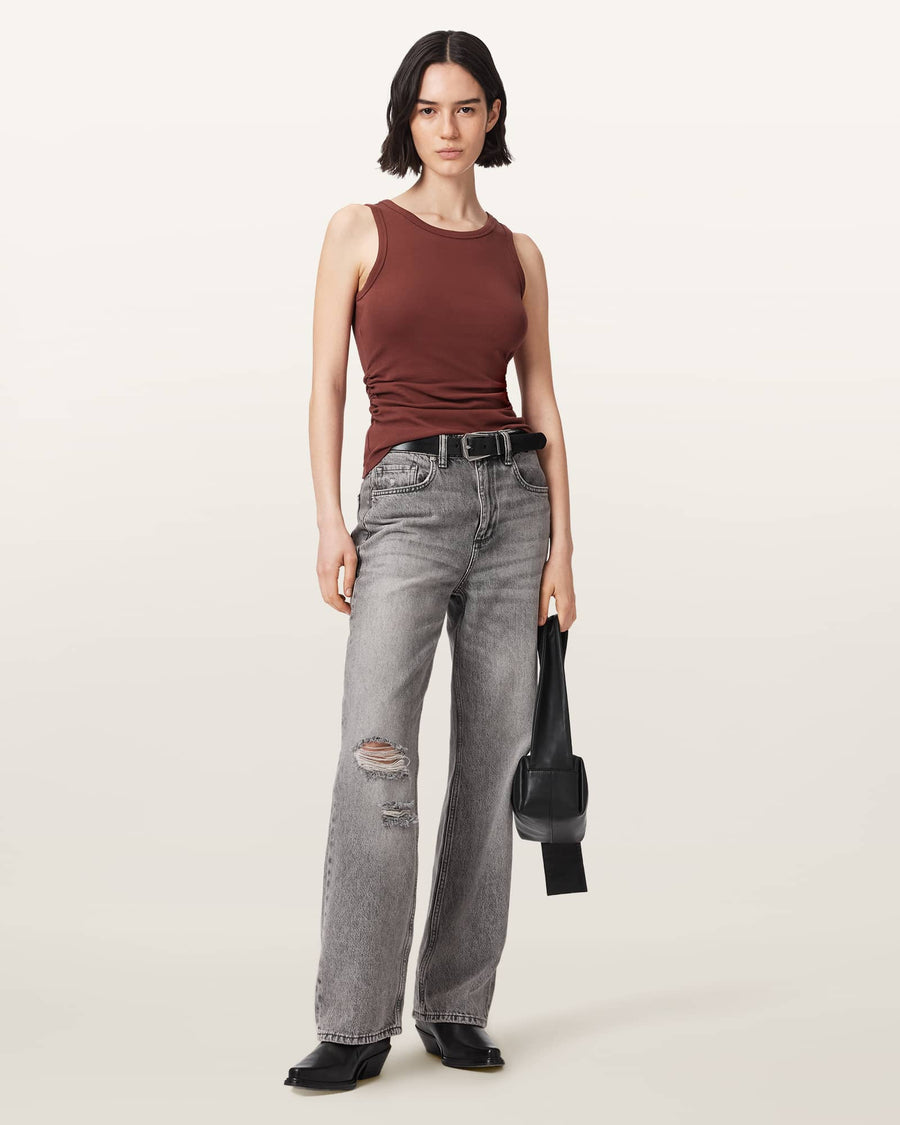 Katarina Boat Neck Slim Fit Tank Top RUST BROWN