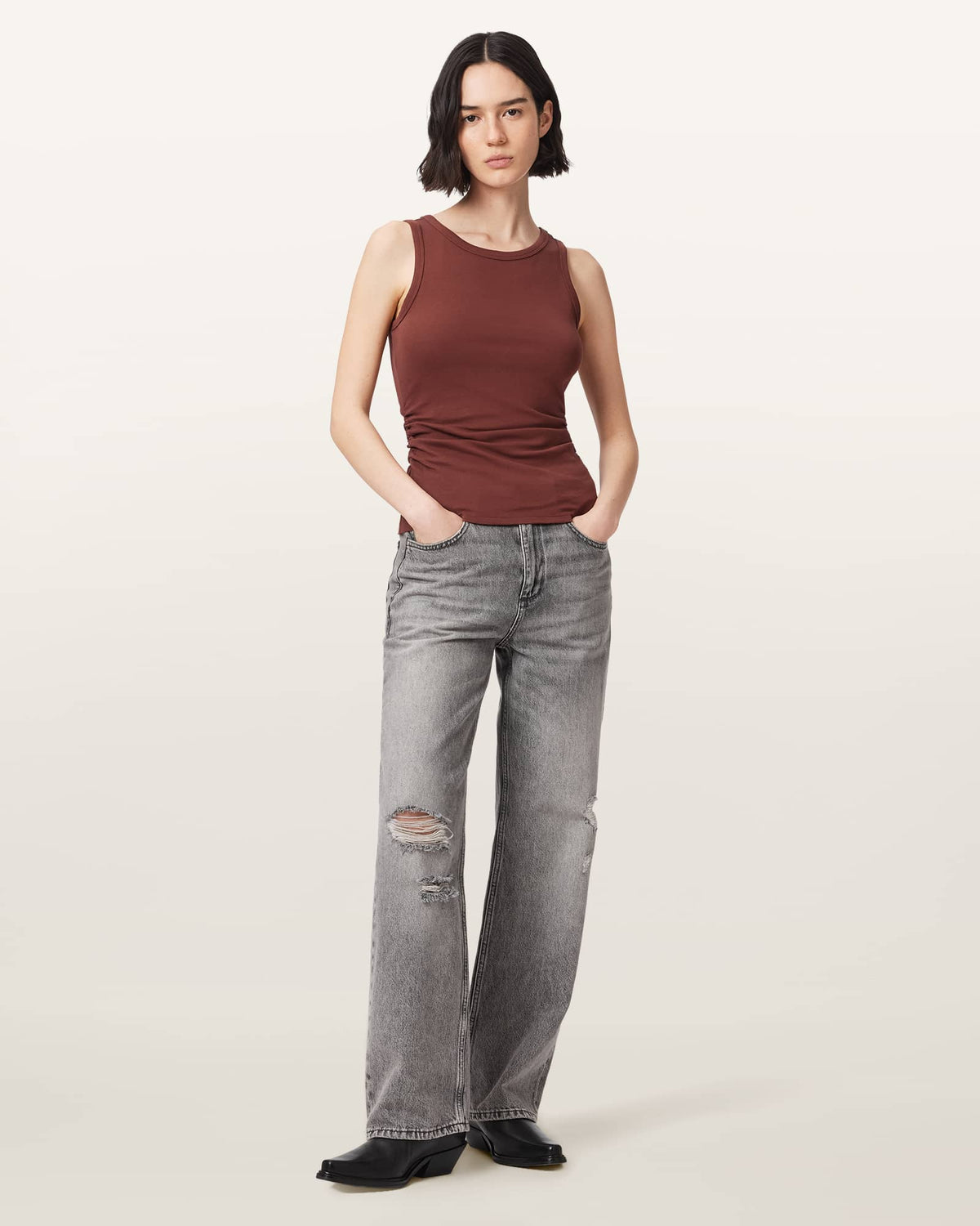 Katarina Boat Neck Slim Fit Tank Top RUST BROWN