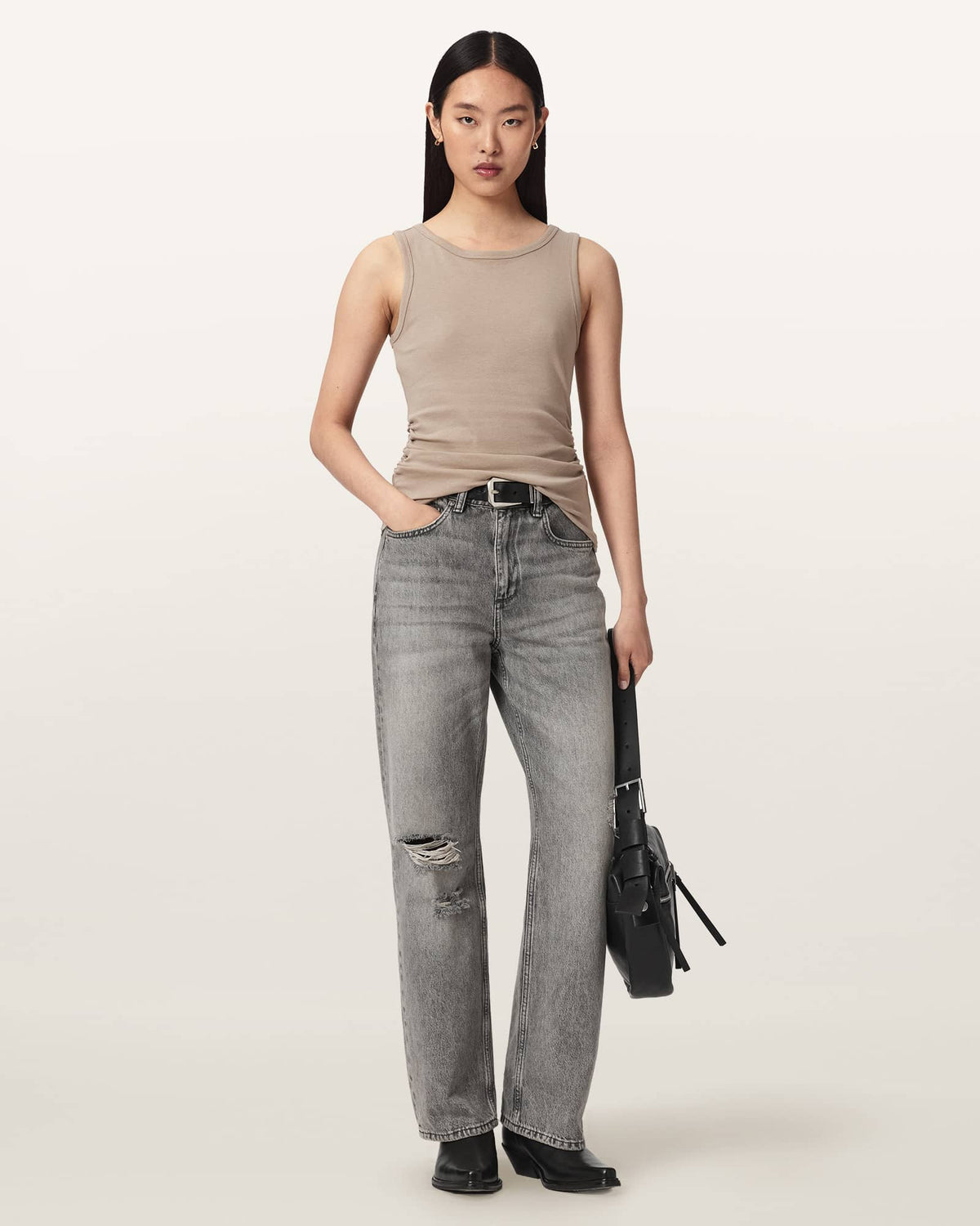 Katarina Boat Neck Slim Fit Tank Top SHALE GREY