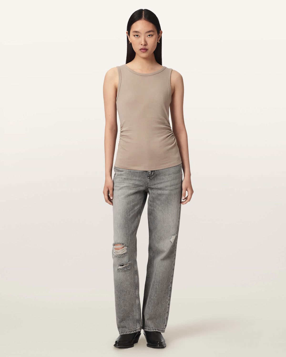 Katarina Boat Neck Slim Fit Tank Top SHALE GREY