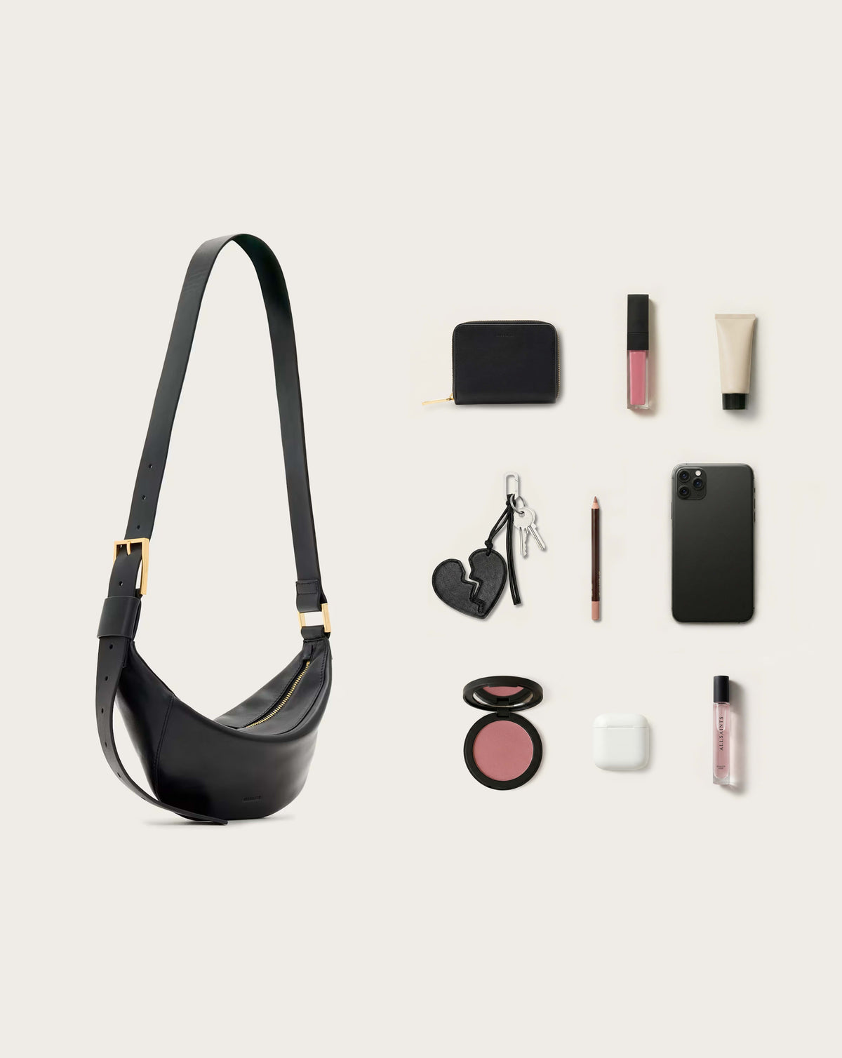 Luna Slouchy Leather Crossbody Bag Black