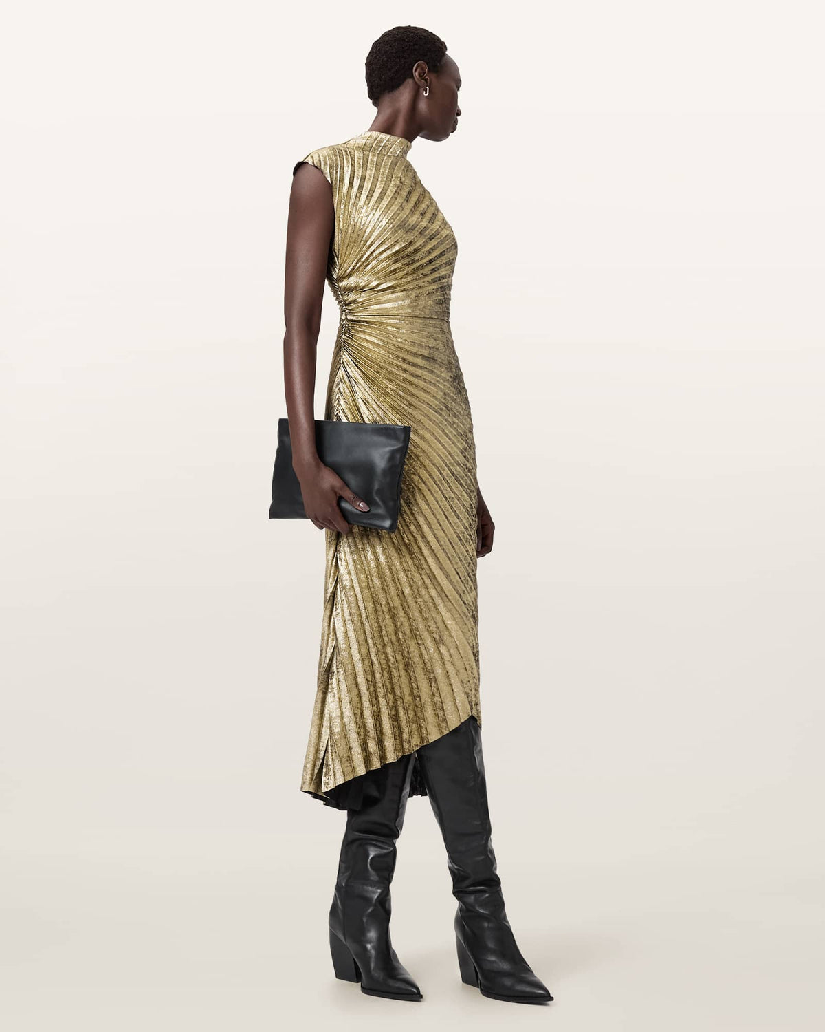 Rayanna Pleated Midi Dress METALLIC GOLD