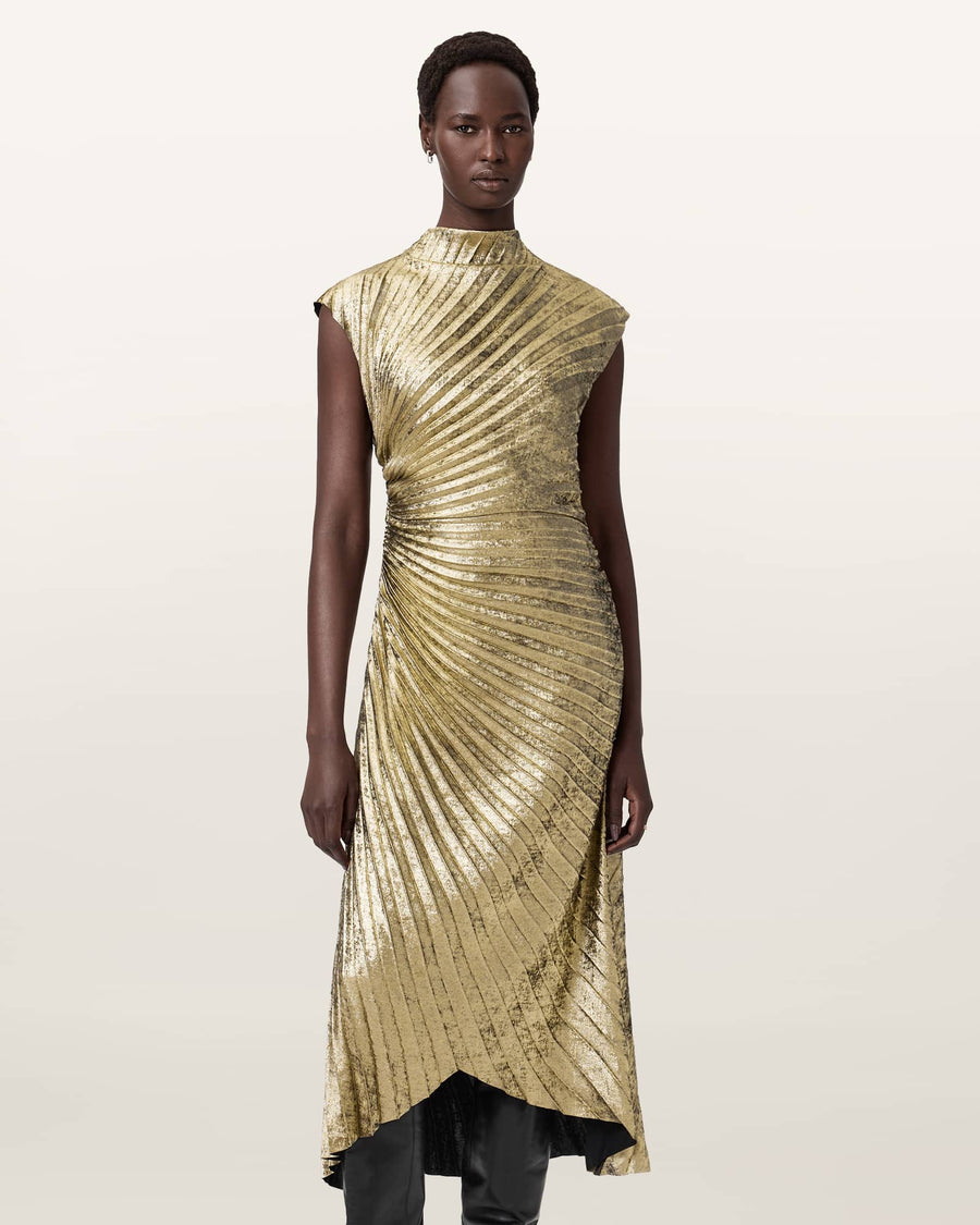 Rayanna Pleated Midi Dress METALLIC GOLD