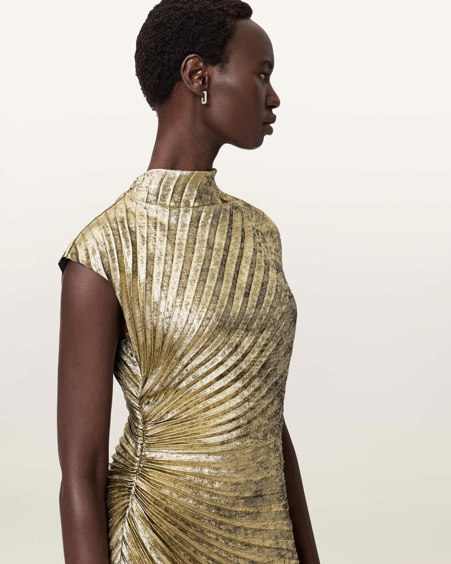 Rayanna Pleated Midi Dress METALLIC GOLD