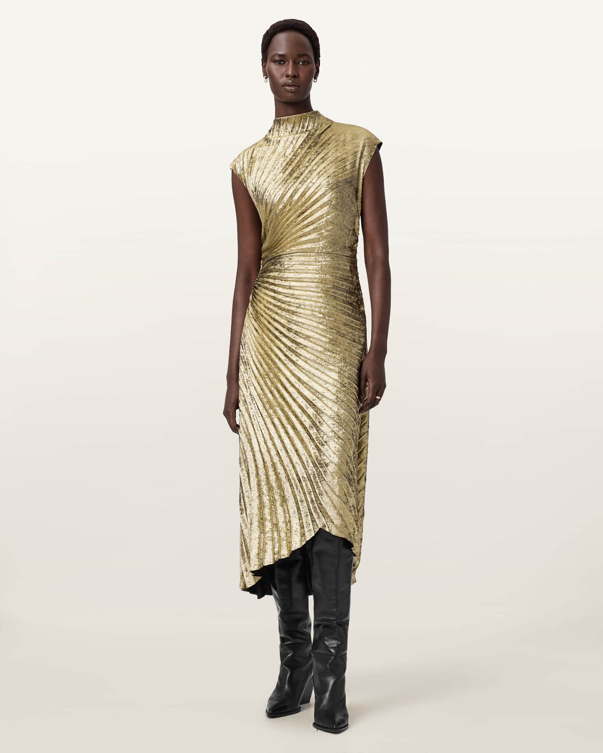 Rayanna Pleated Midi Dress METALLIC GOLD