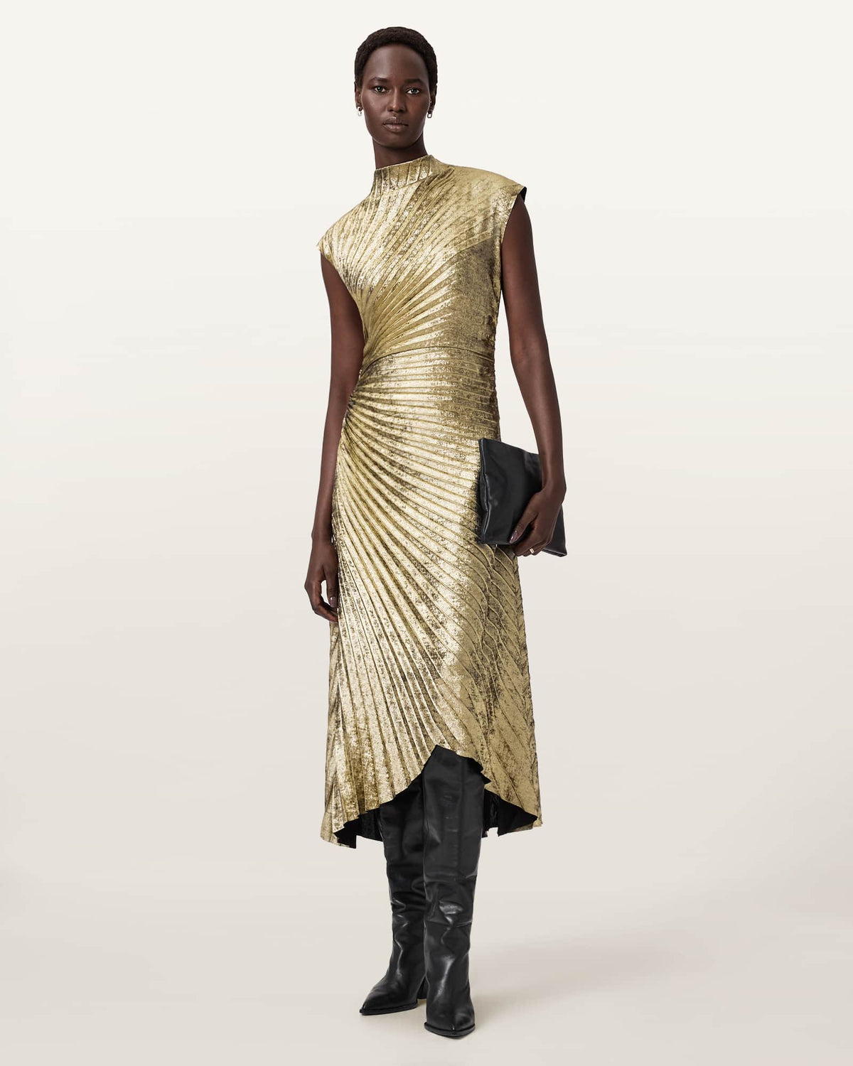 Rayanna Pleated Midi Dress METALLIC GOLD