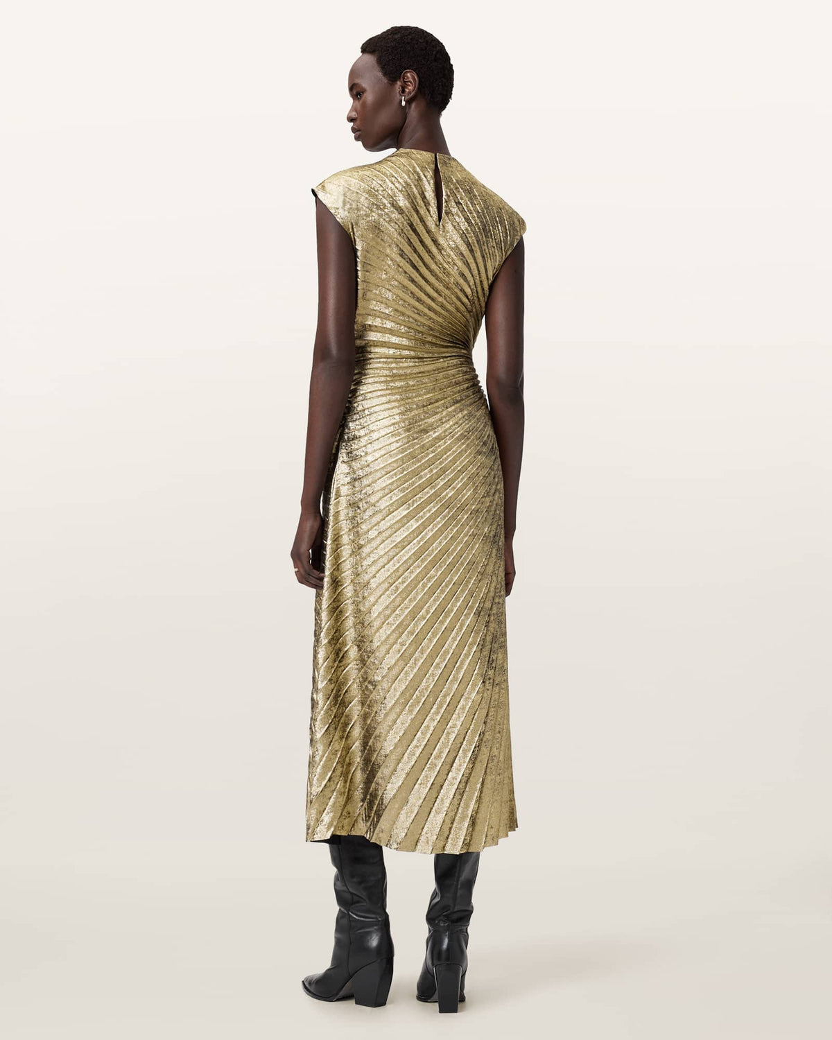 Rayanna Pleated Midi Dress METALLIC GOLD
