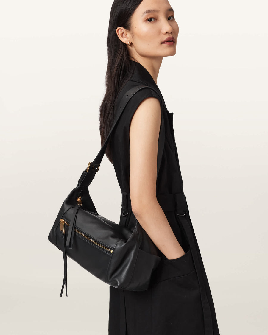 Vega Leather Shoulder Bag Black