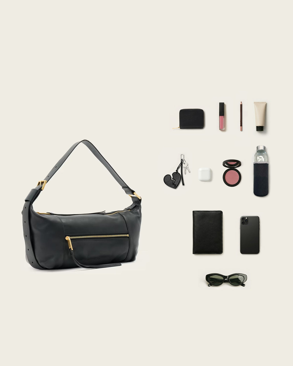 Vega Leather Shoulder Bag Black