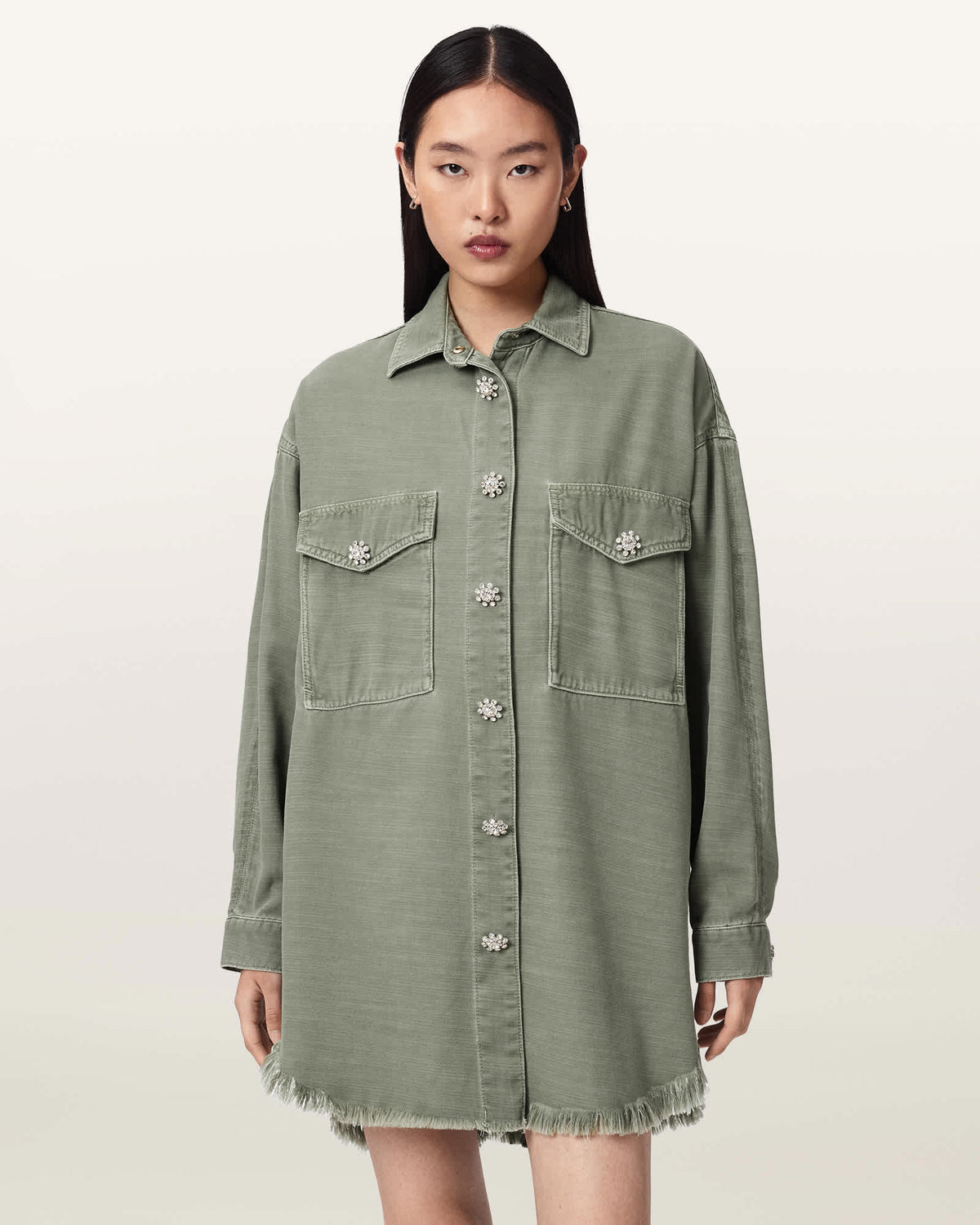 Hettie Oversized Long Sleeve Shacket Dress VINTAGE KHAKI