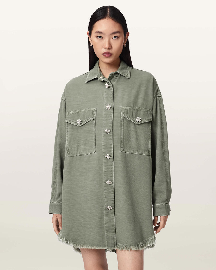 Hettie Oversized Long Sleeve Shacket Dress VINTAGE KHAKI