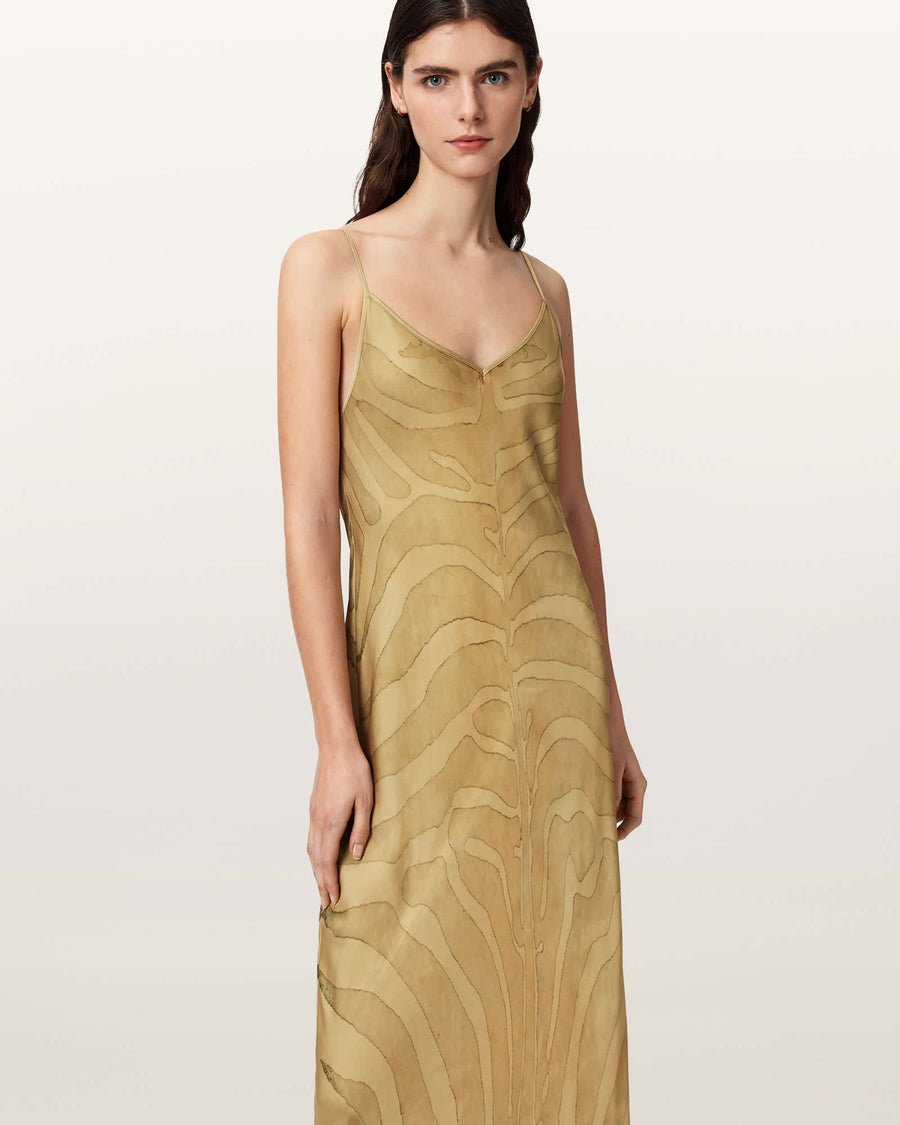 Leona V-Neck Maxi Slip Dress ZEBRA SAND GOLD