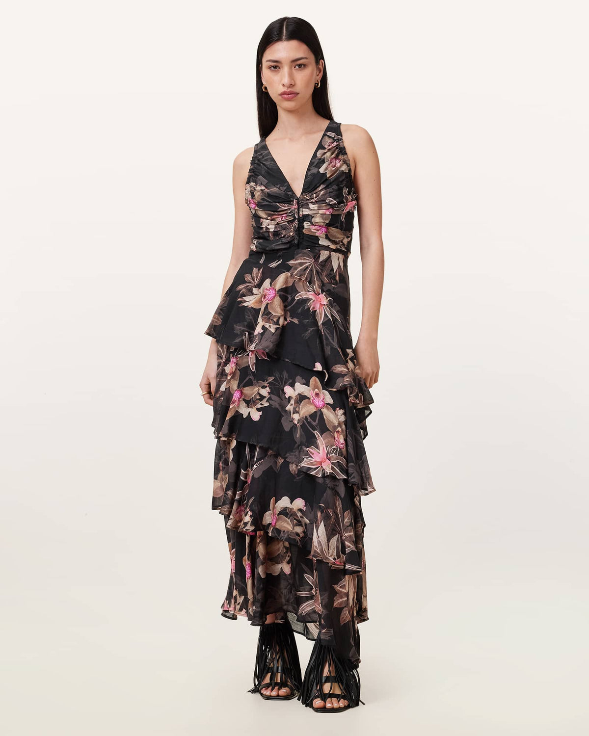 Cali Floral Print Maxi Dress ADENA BLACK