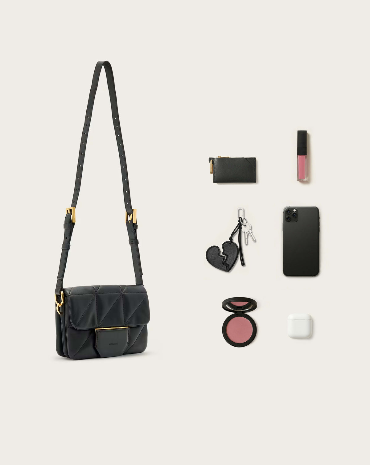 Jupiter Small Quilt Crossbody Bag Black