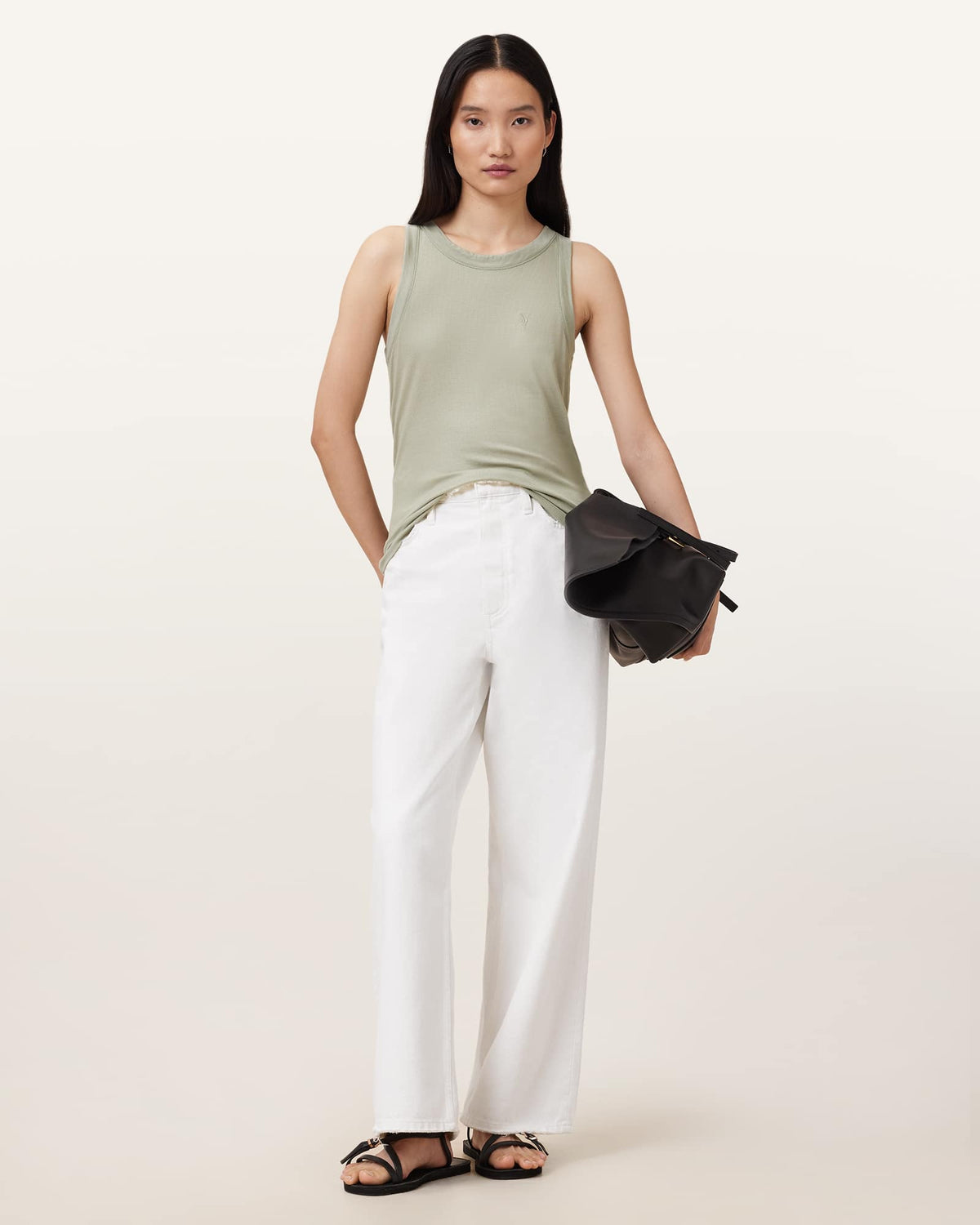 Rina Crew Neck Sleeveless Tank Top ABBEY STONE GREEN