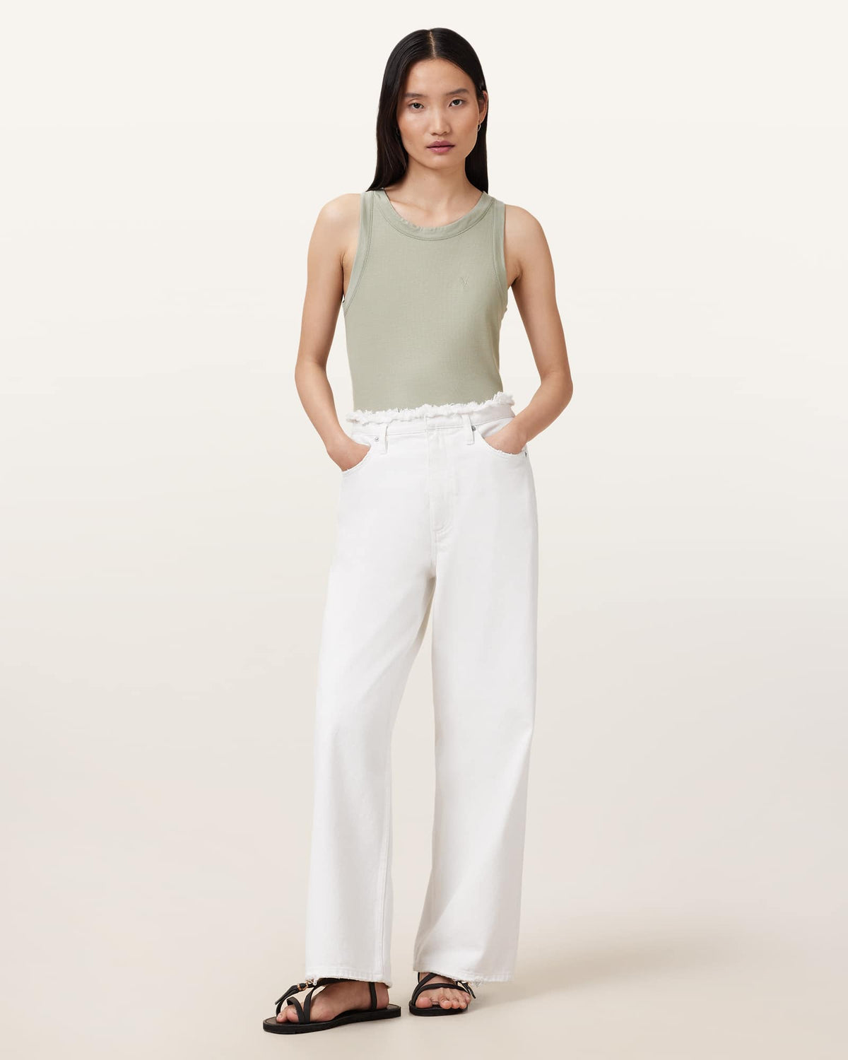 Rina Crew Neck Sleeveless Tank Top ABBEY STONE GREEN