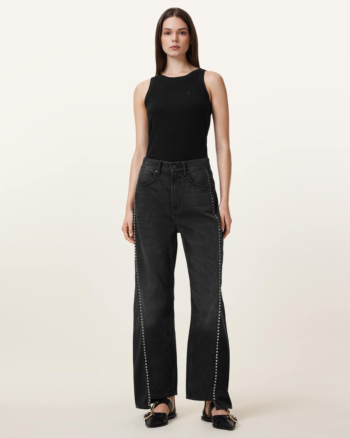 Rina Crew Neck Sleeveless Tank Top Black