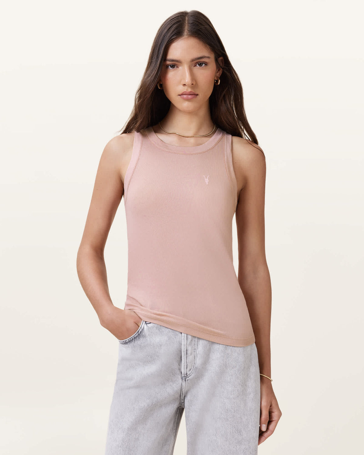 Rina Crew Neck Sleeveless Tank Top ROSE DUST PINK
