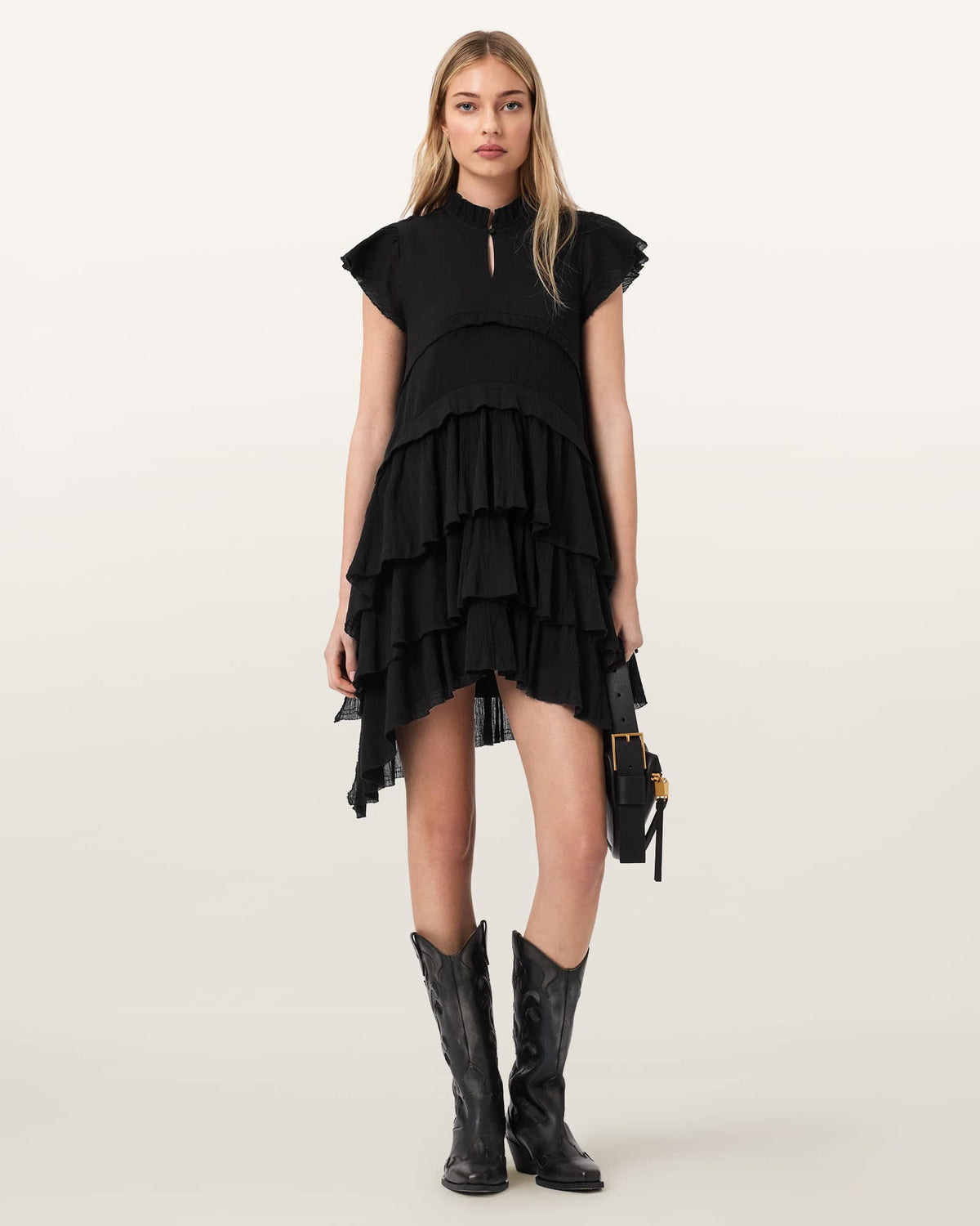 Cavarly Cotton Mini Dress Black