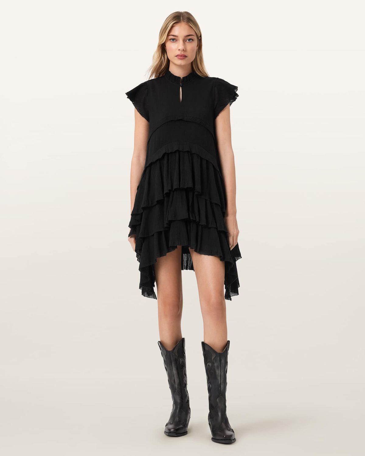 Cavarly Cotton Mini Dress Black