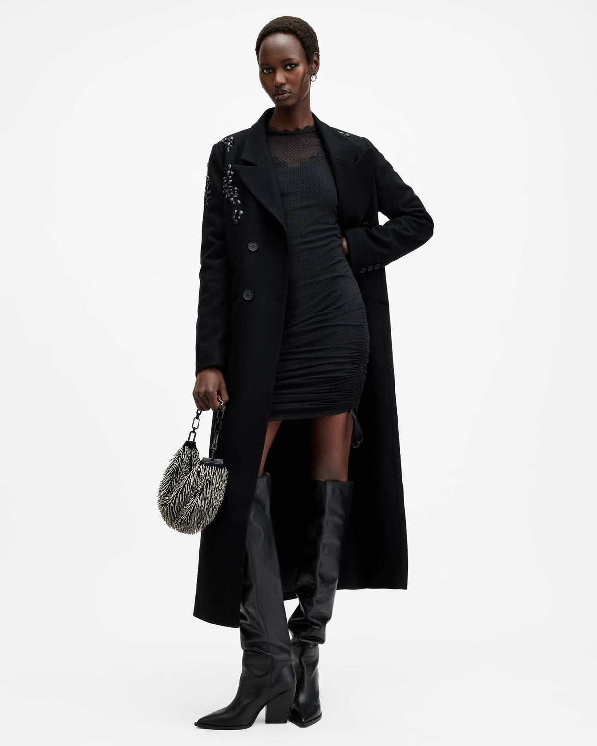 Adara Polka Dot Tulle Mini Dress Black