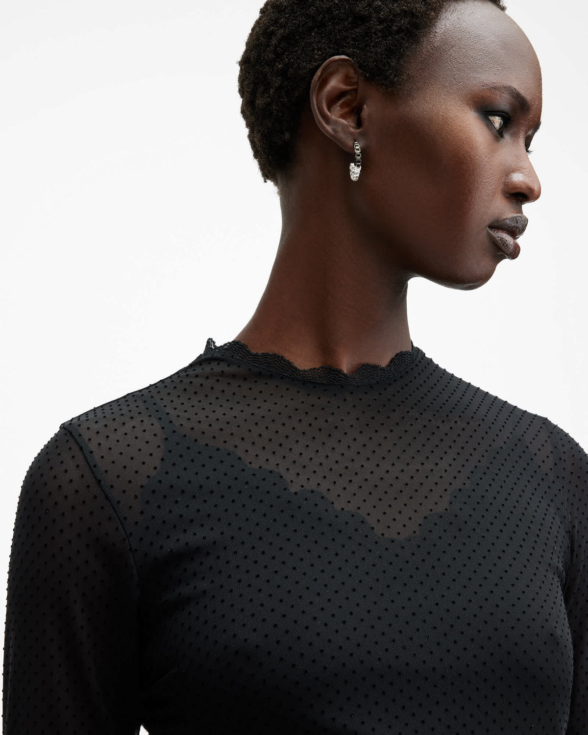 Adara Polka Dot Tulle Mini Dress Black