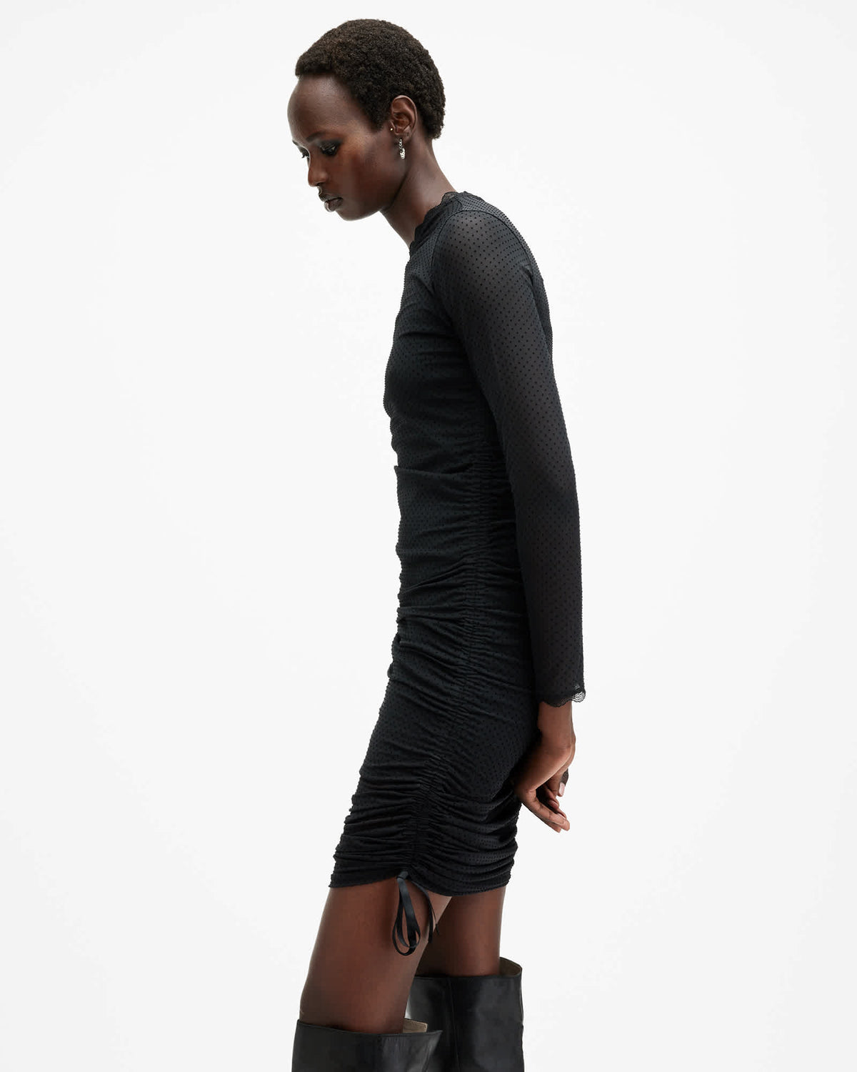 Adara Polka Dot Tulle Mini Dress Black