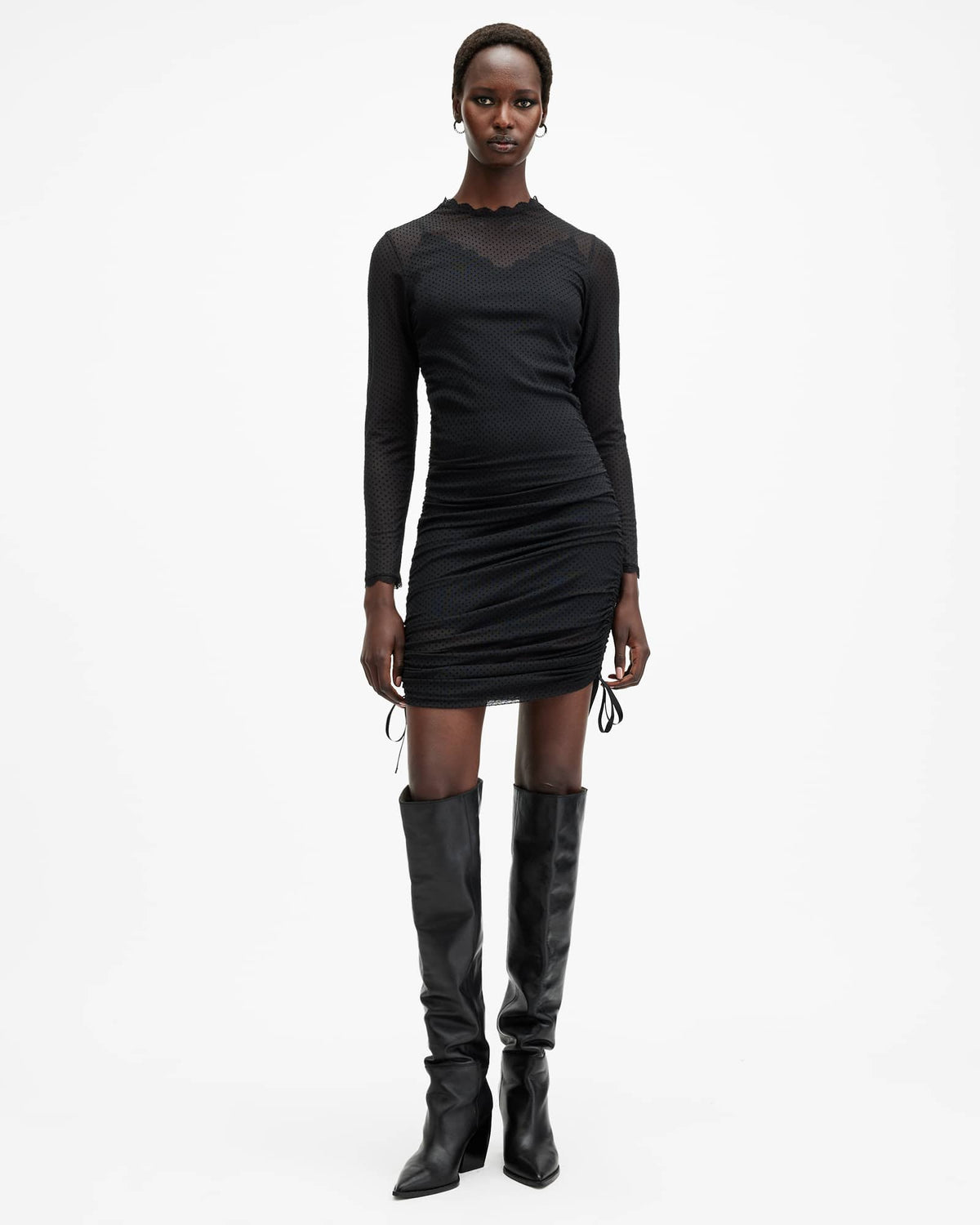 Adara Polka Dot Tulle Mini Dress Black