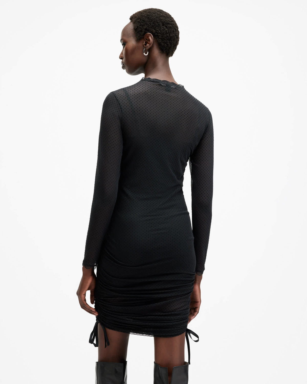Adara Polka Dot Tulle Mini Dress Black