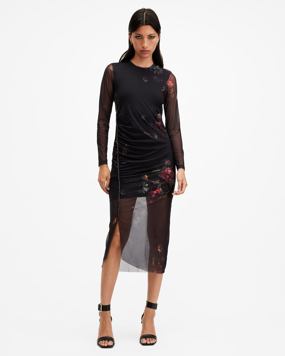 Nora Ruched Sparkle Midi Dress MORTEM BLACK