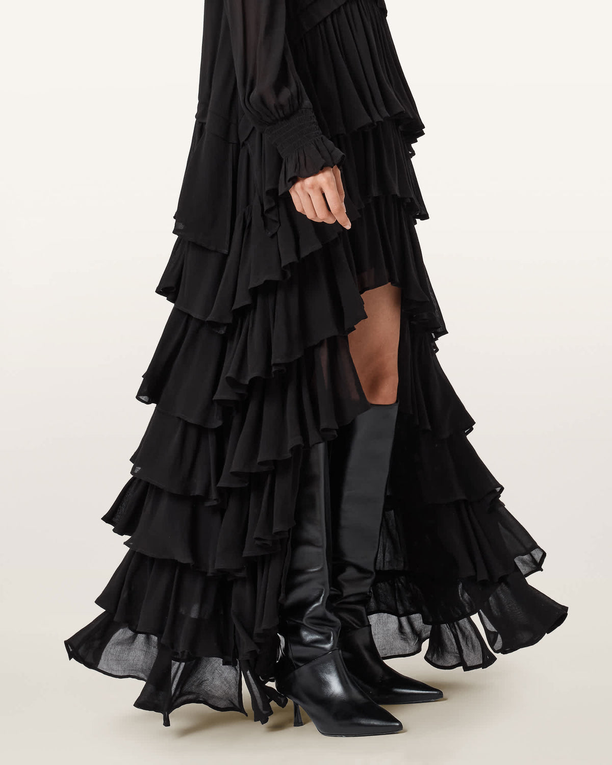 Cavarly Tiered Ruffle Maxi Dress Black