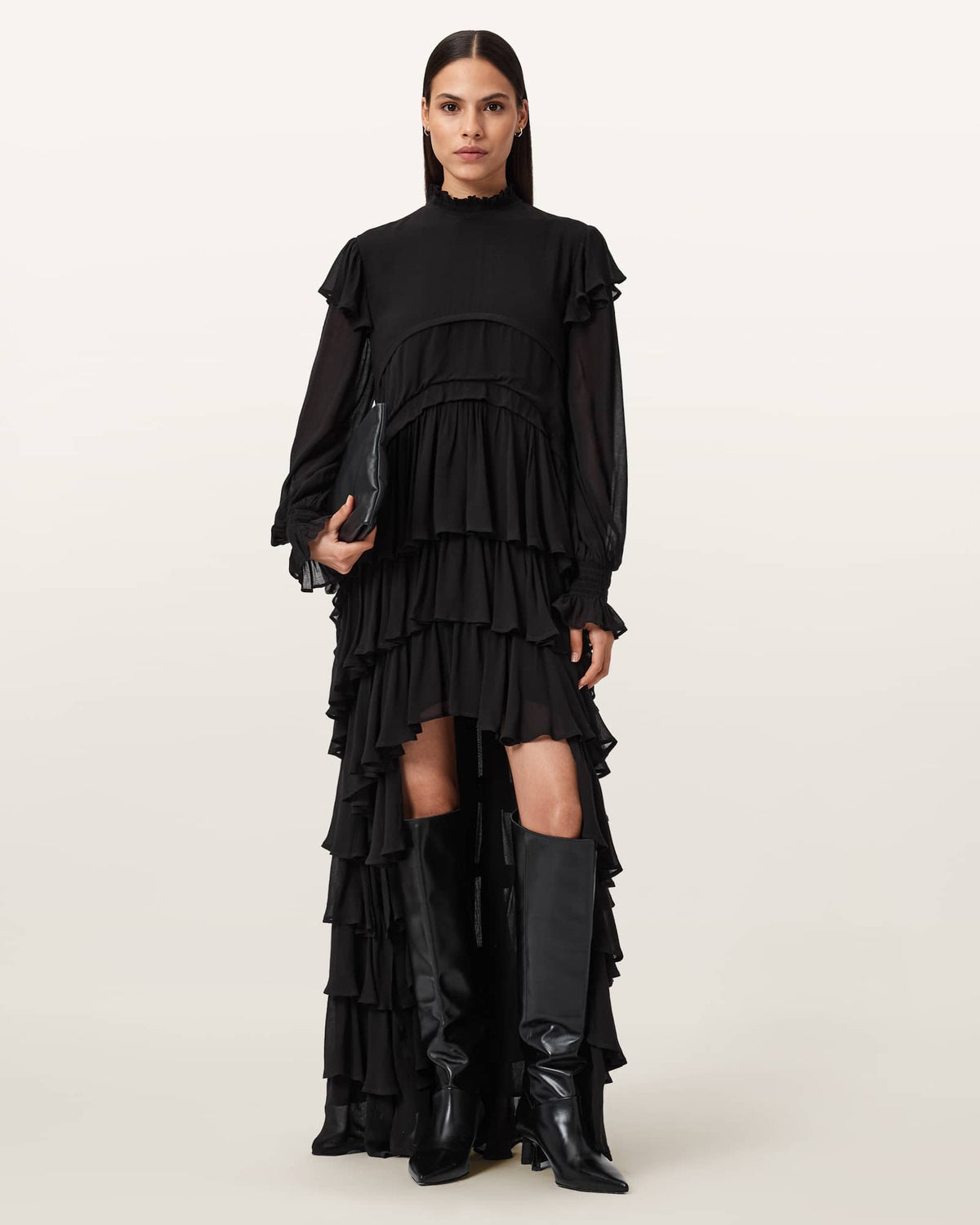 Cavarly Tiered Ruffle Maxi Dress Black