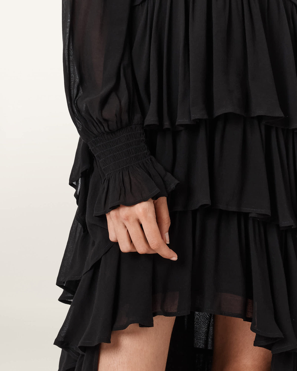 Cavarly Tiered Ruffle Maxi Dress Black