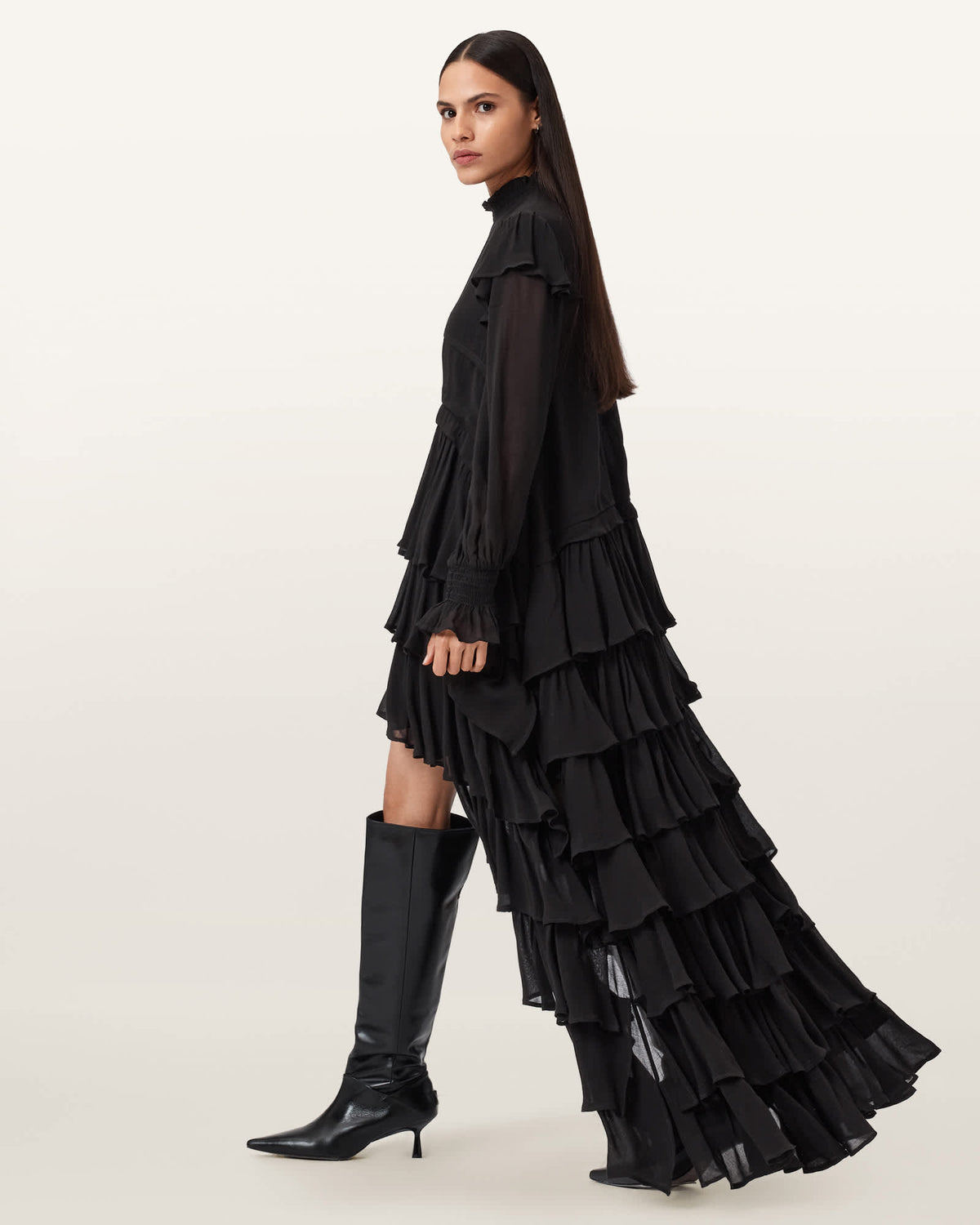 Cavarly Tiered Ruffle Maxi Dress Black