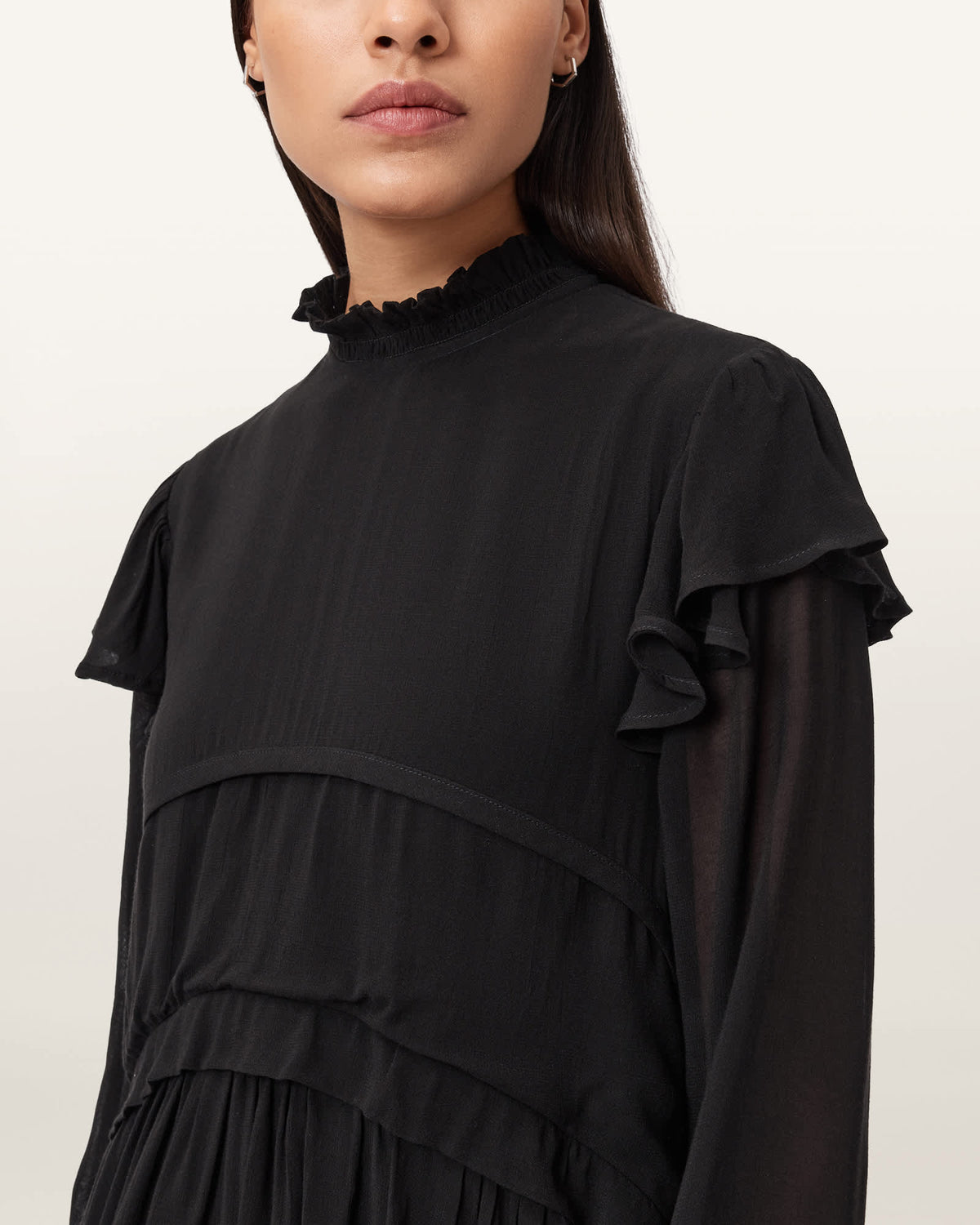 Cavarly Tiered Ruffle Maxi Dress Black
