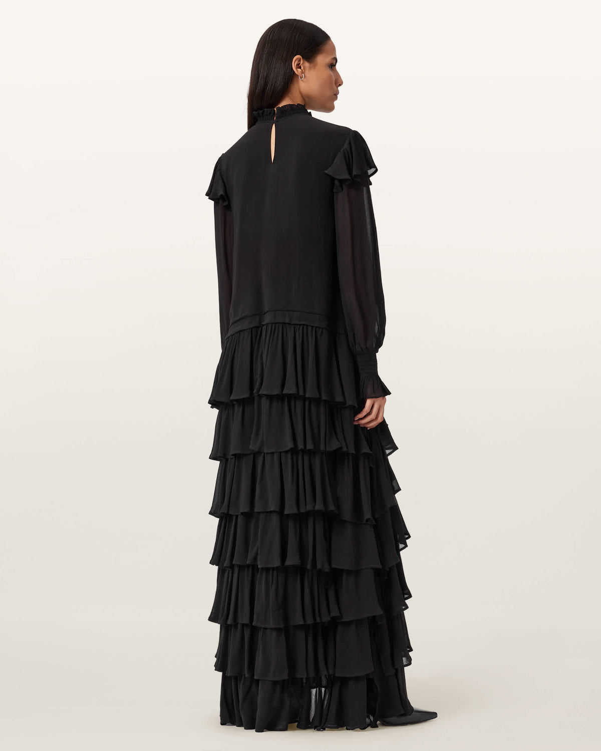 Cavarly Tiered Ruffle Maxi Dress Black