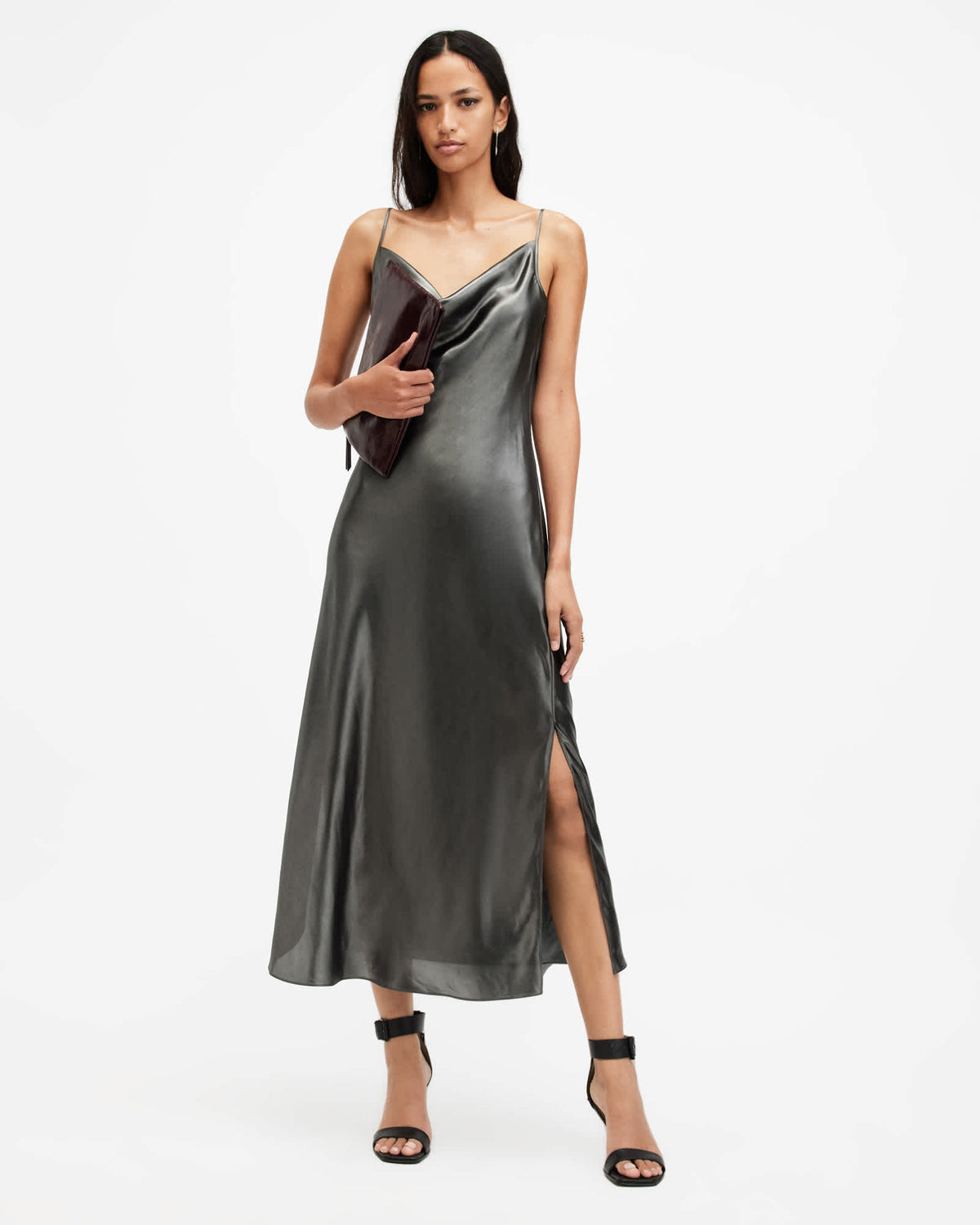 Hadley Midi Slip Dress Metallic Grey