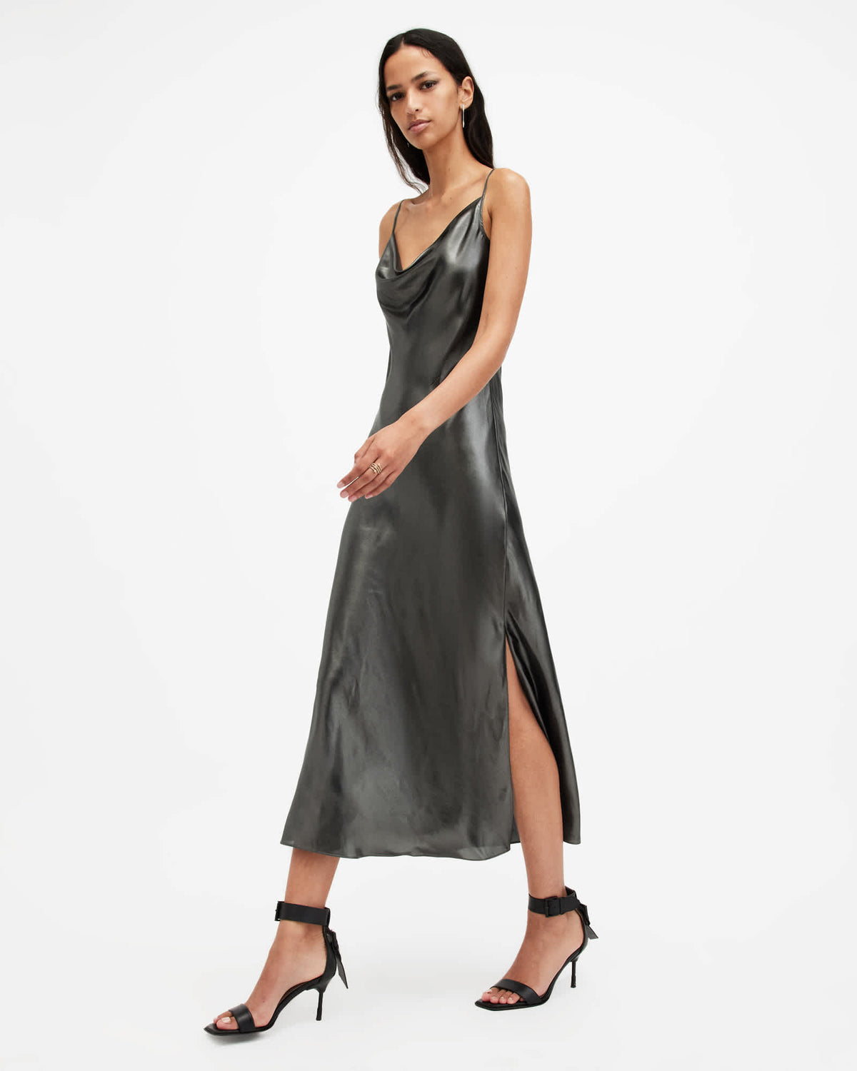 Hadley Midi Slip Dress Metallic Grey