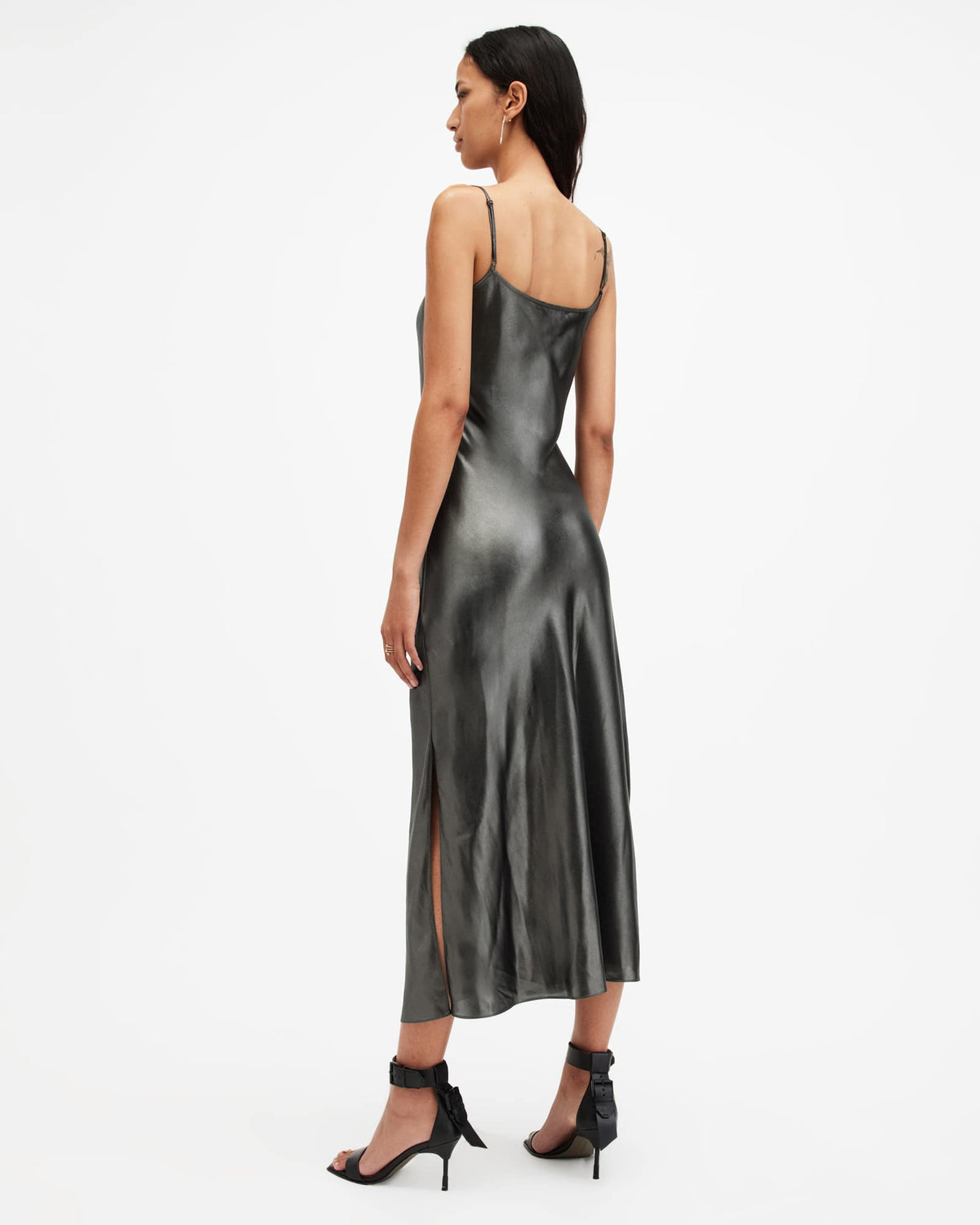 Hadley Midi Slip Dress Metallic Grey