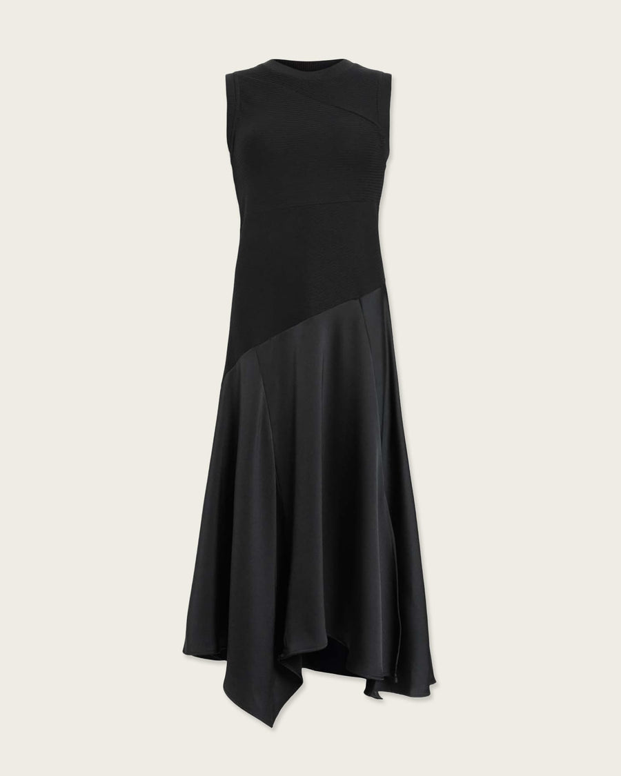 Pia Asymmetric Satin Dress Black