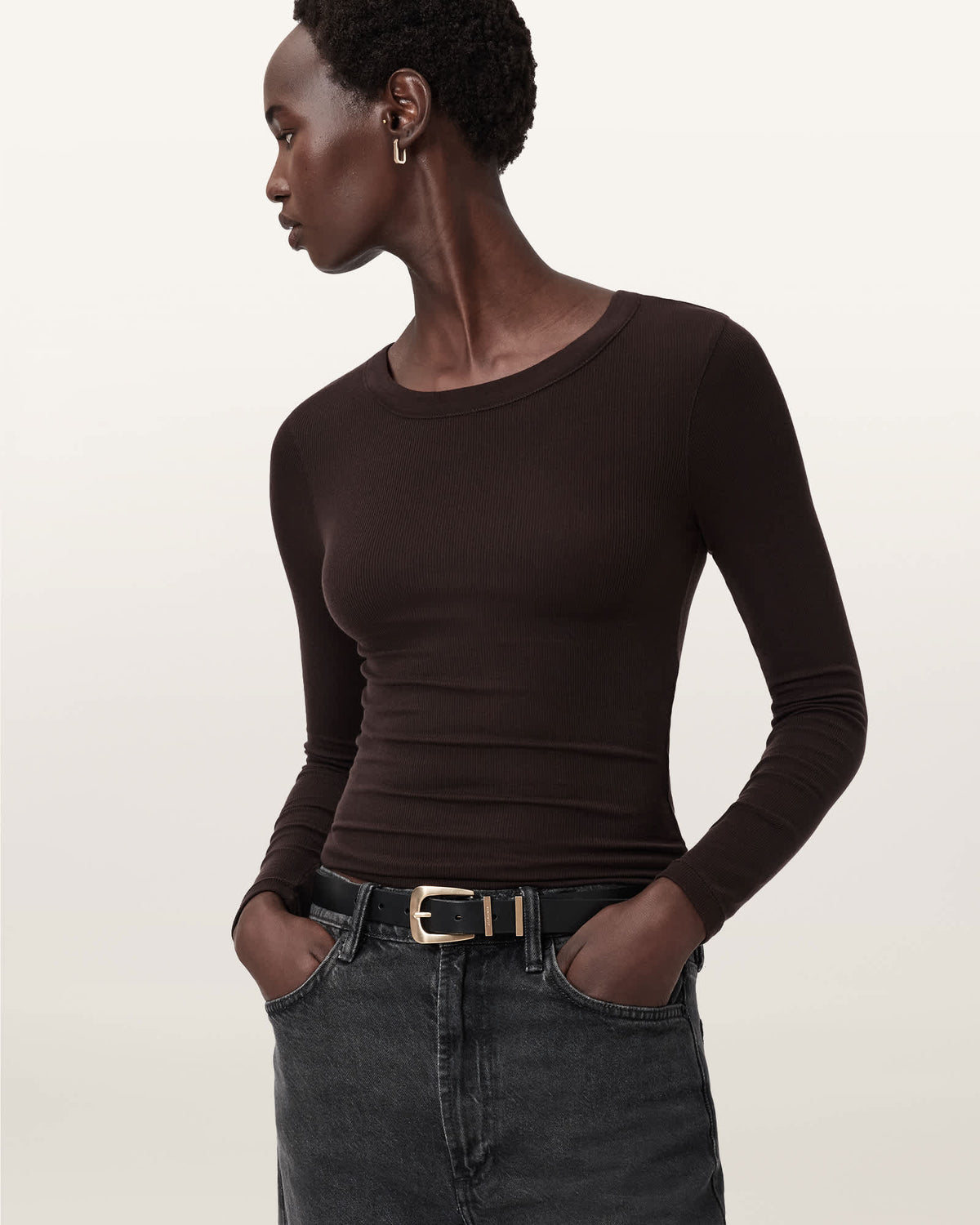Rina Long Sleeve Crew Neck T-Shirt TORTE BROWN