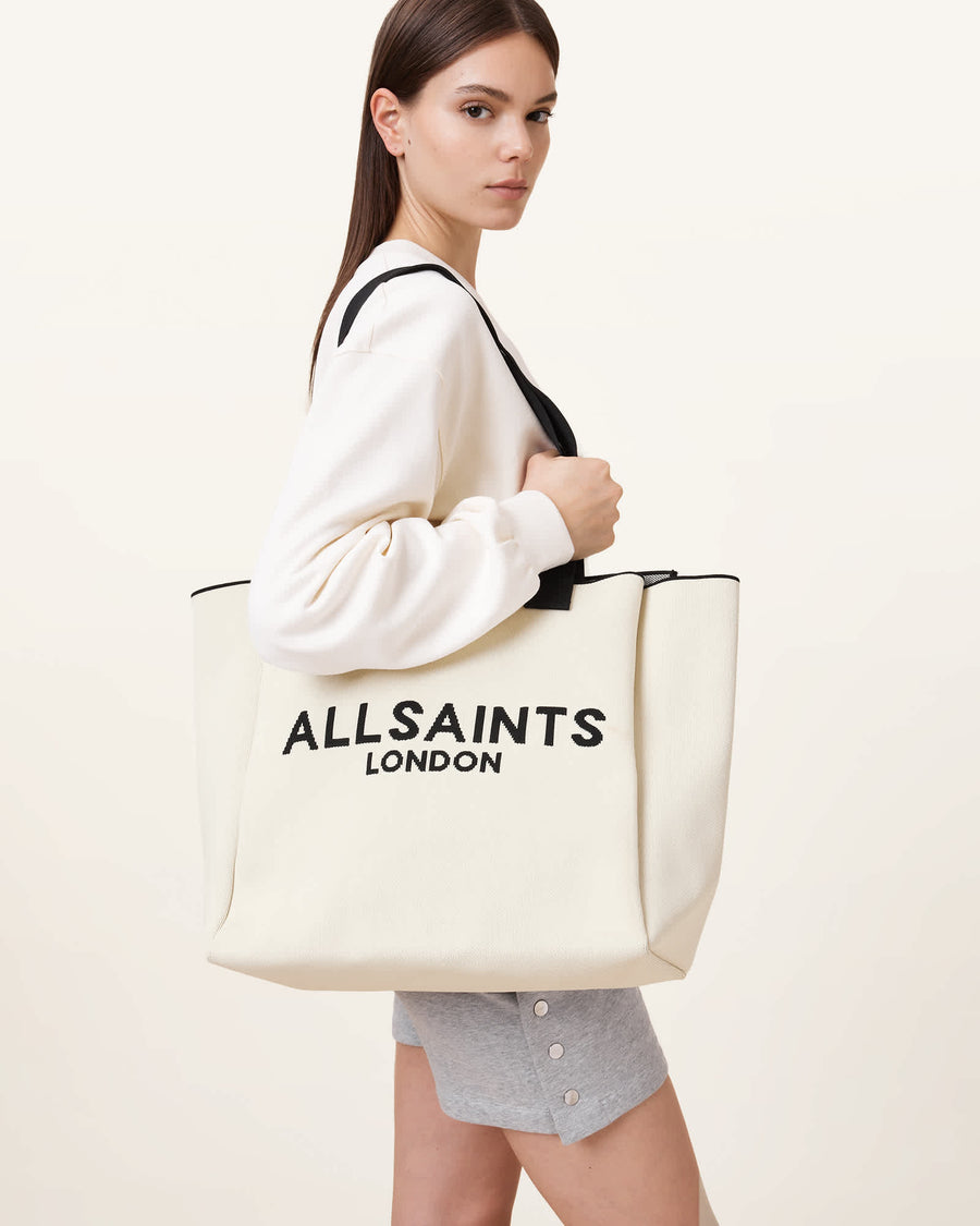 Izzy Large Logo Knitted Tote Bag White