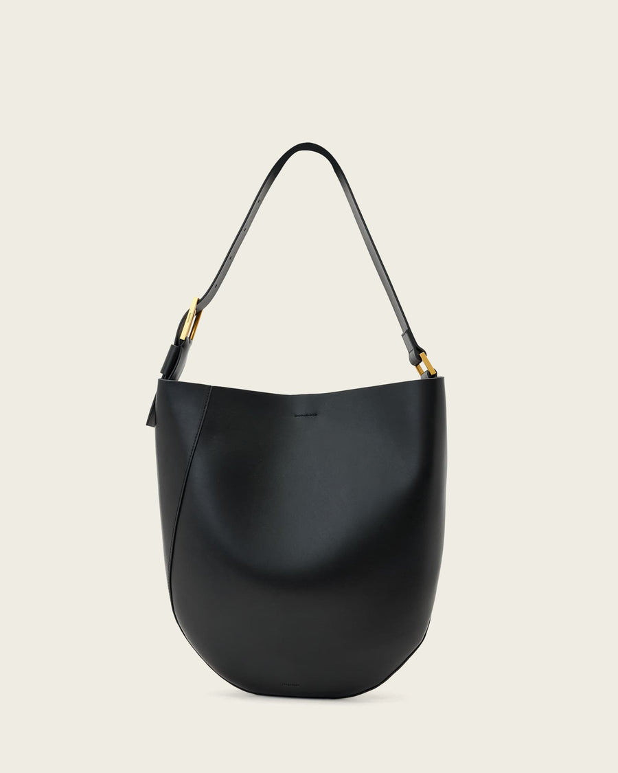 Luna Leather Hobo Shoulder Bag Black