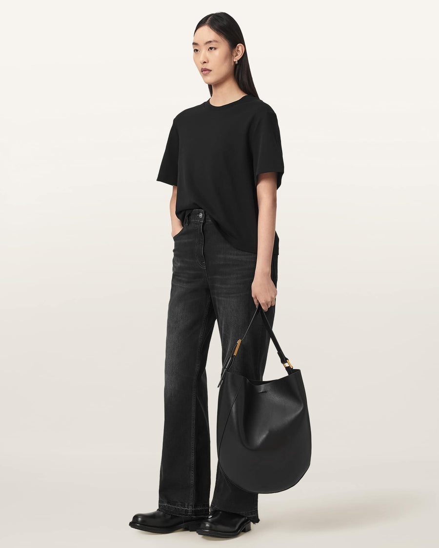 Luna Leather Hobo Shoulder Bag Black