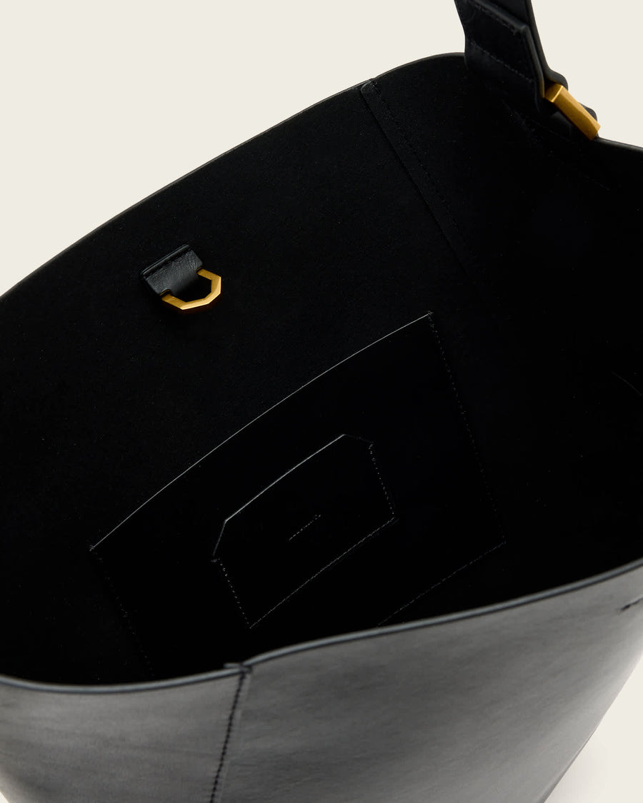 Luna Leather Hobo Shoulder Bag Black