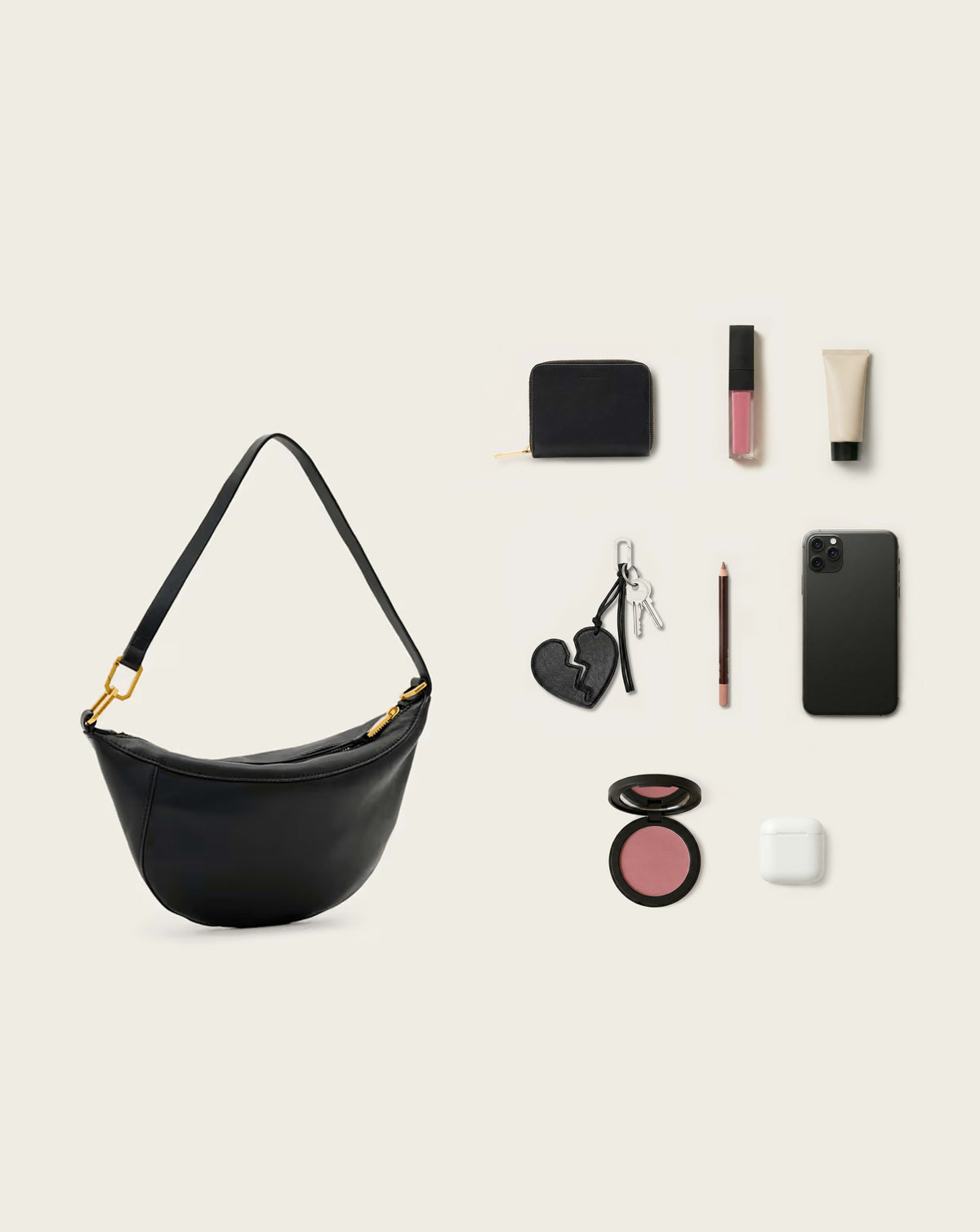 Luna Leather Shoulder Bag Black