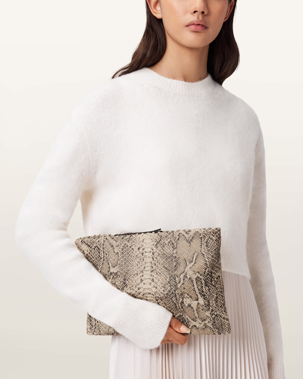 Bettina Leather Snake Clutch Bag DESERT WHITE