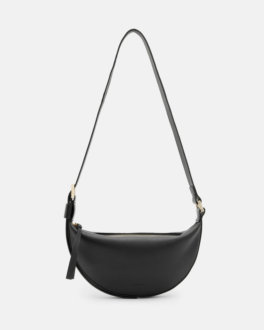 Half Moon Leather Crossbody Bag Black