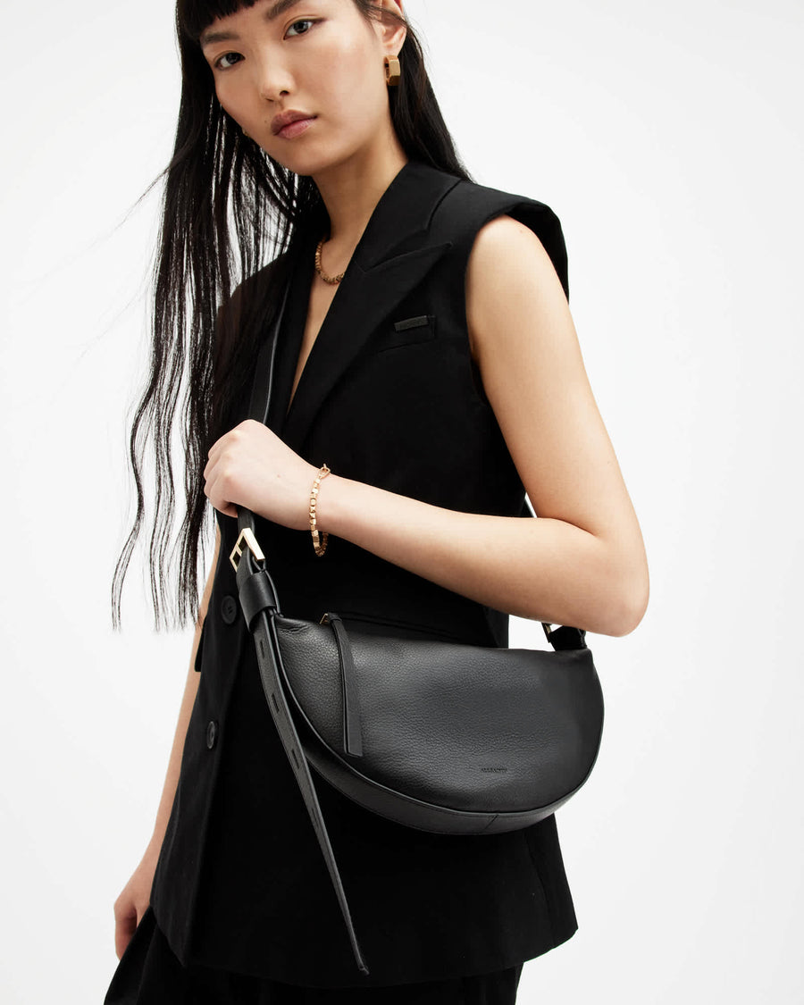 Half Moon Leather Crossbody Bag Black